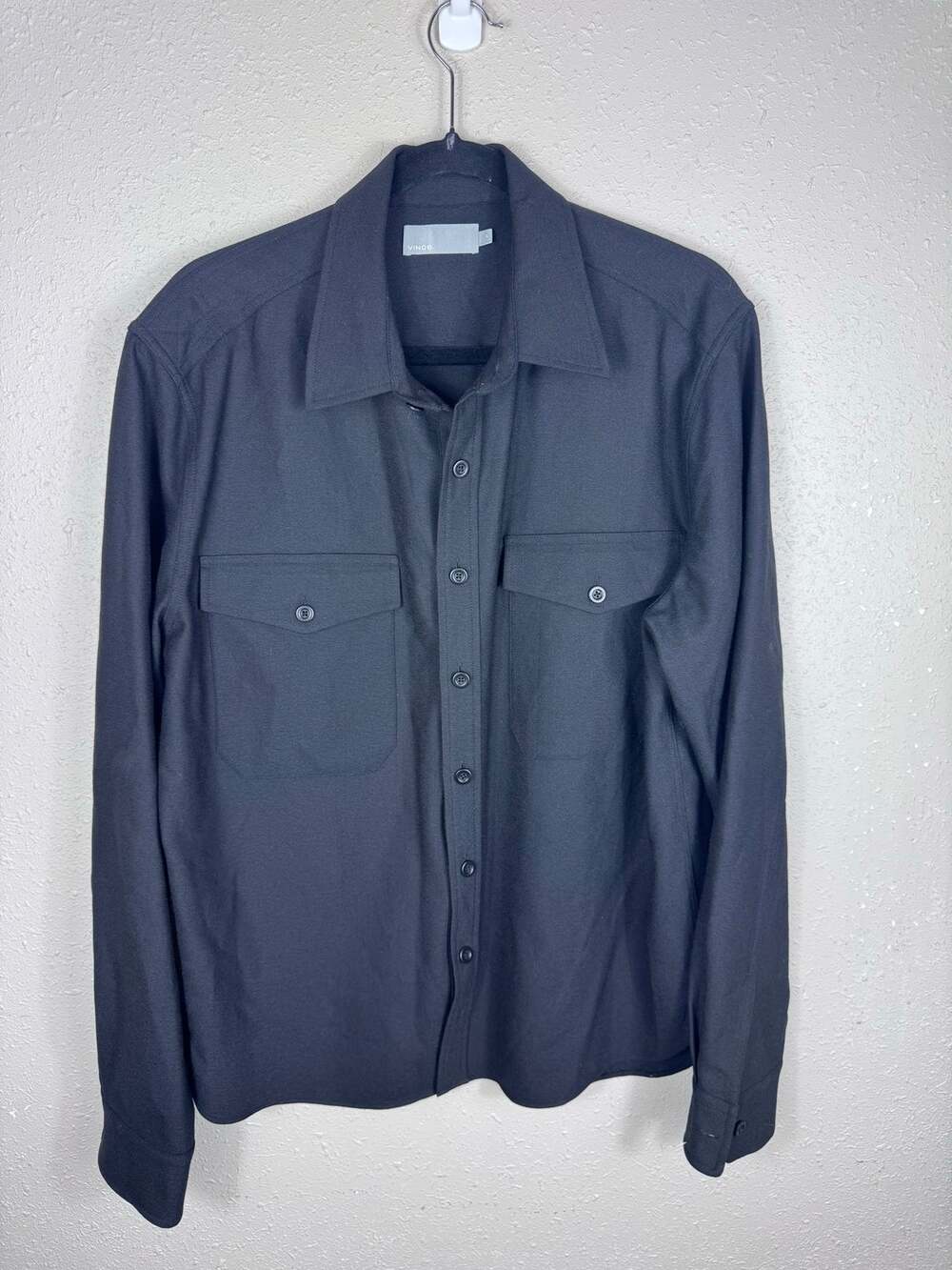 Vince Italian Wool-Blend Two-Pocket Black Shirt Jacket Mens Size Large